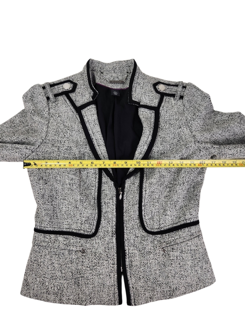 White House Black Market Gray/Black Zip Front Lined Jacket Piping Size 2 Moto - Picture 12 of 14